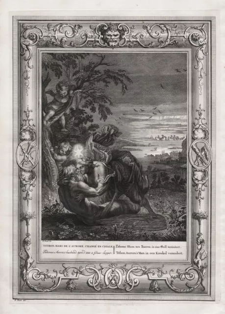 Tithonus Aurora Mythologie Greek Gravure sur Cuivre Engraving Picart