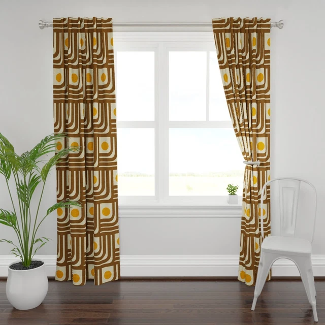 70S Lines Brown Orange Mid Century Modern 50" Wide Curtain Panel by Spoonflower