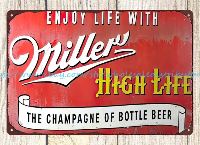 1950s Miller High Life Beer Milwaukee Wisconsin metal tin sign wall decor