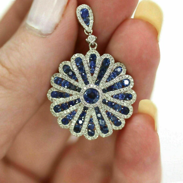3CT Round Cut Lab-Created Blue Sapphire Pendant 14K White Gold Plated with Chain