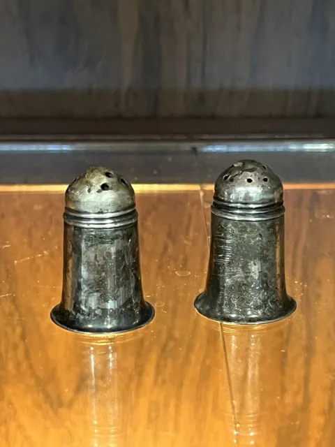 Set of 2 Antique Sterling Silver Salt and Pepper Shakers 1"