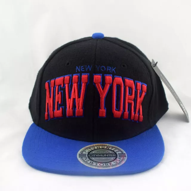 City Hunter Wool New York Black Red and Blue Snapback Hat Cap