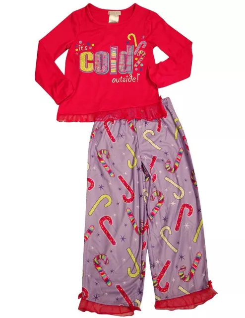 Komar Kids Girls Long Sleeve It's Cold Outside Candy Canes Sleep Pajama Set