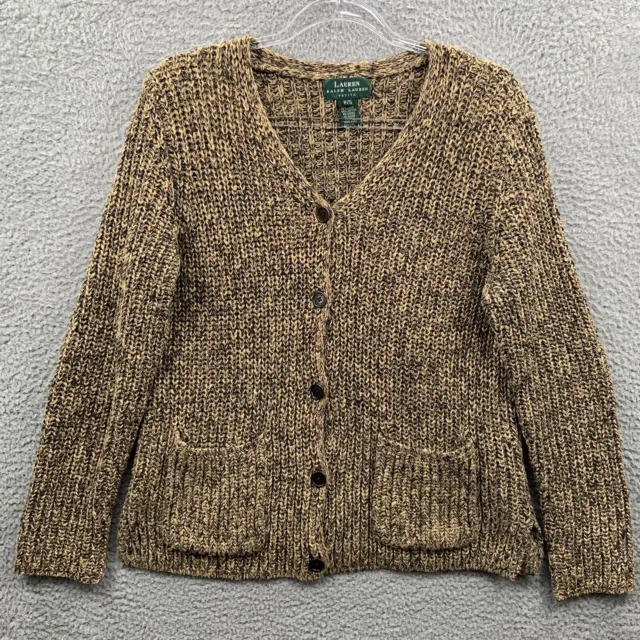 Vintage Ralph Lauren Sweater Womens Petite Small Brown Cardigan Chunky Knit 90s