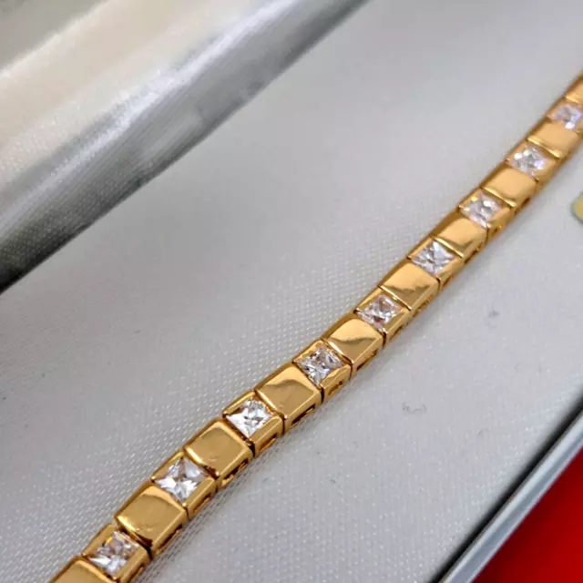Lord & Taylor FAS 24Kt Gold Over Sterling Silver Clear CZ Tennis Bracelet 7" 3