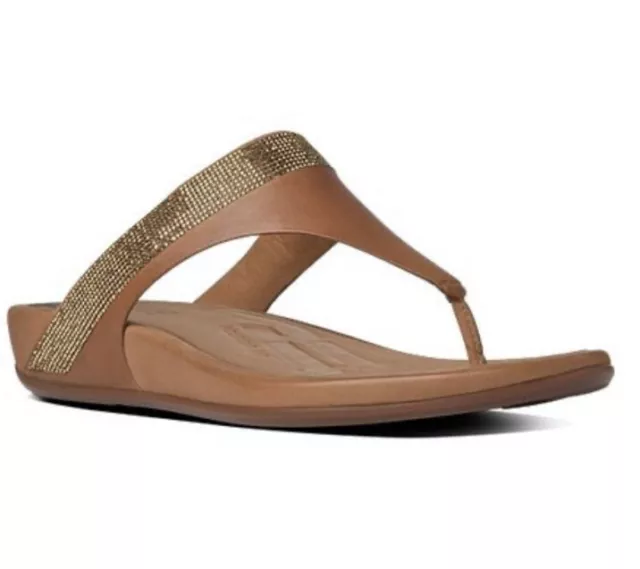 Fitflop Banda Micro Crystal  Sandals Flip Flop Thong Women's Sz 6 Camel And Gold