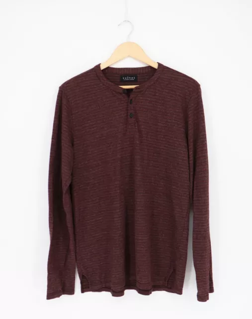 VELVET By Graham & Spencer Mens Tayen Striped Henley Shirt Top Raisin M $108 B13