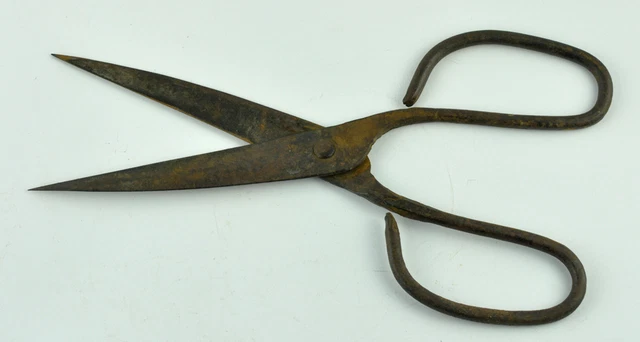 Antique hand wrought iron scissors 19th century original vtg HUGE-11.5"