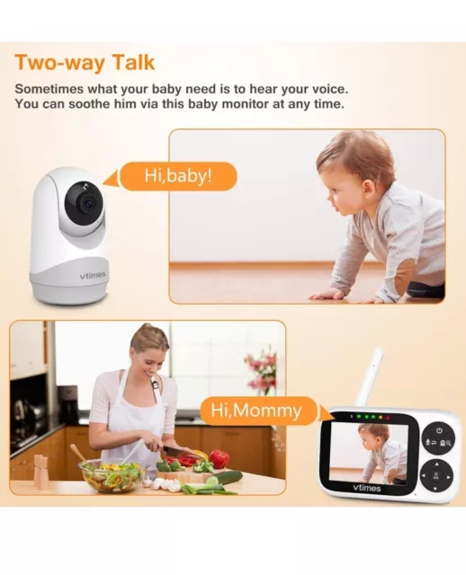 VTimes Video Baby Monitor with Camera and Audio, 3.2" IPS Screen, Baby Monitor C 2