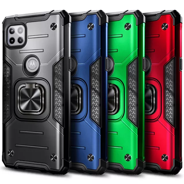 For Motorola One 5G Ace /UW Case, Shockproof Ring Stand Case with Tempered Glass