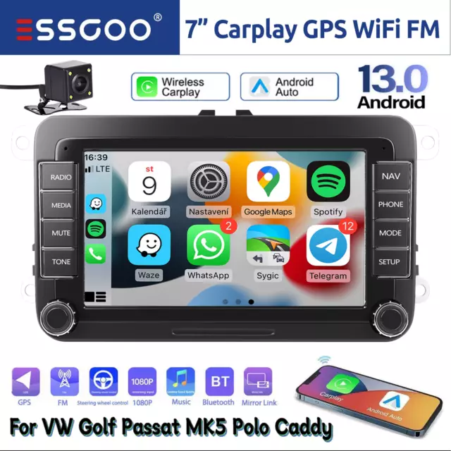 For VW GOLF MK5 MK6 7" Apple Carplay Car Stereo Radio Android 13 GPS+ Head Unit