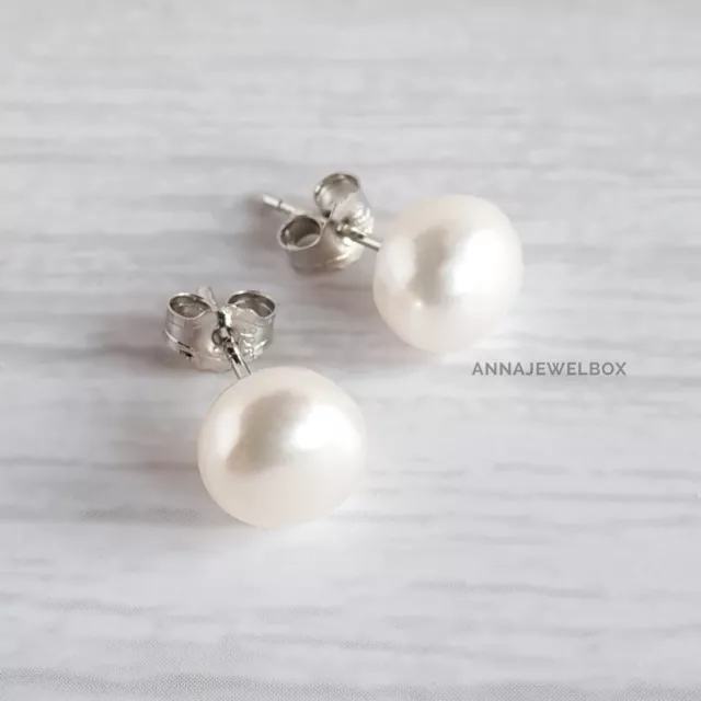 925 Silver Womens Real Freshwater Pearl Stud Earrings Piercing & FREE Gift Bag
