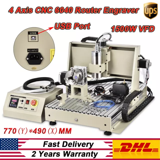 1500W 4 Axis CNC 6040 Router Engraver Drilling Milling Metalworking Machine USB