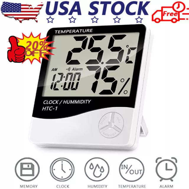 Thermometer Indoor Digital LCD Hygrometer Temperature Humidity Meter Alarm Clock