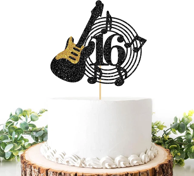 Happy 16Th Birthday Cake Topper, Cheers to 16 Years Old - Rock Theme / Guitar /