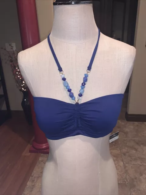 NWT Lauren Ralph Lauren Blue Beaded Halter Bikini Top 8 Double Back Strap (110)