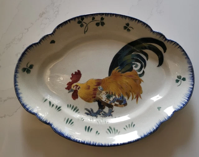 Ancien grand plat au Coq en Faïence de LUNÉVILLE Keller Et Guerin