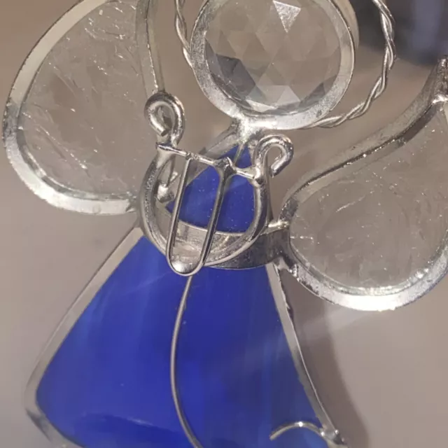 Stained Glass Angel Blue And Clear Glass Silver Tone Metal 4inch Figurine