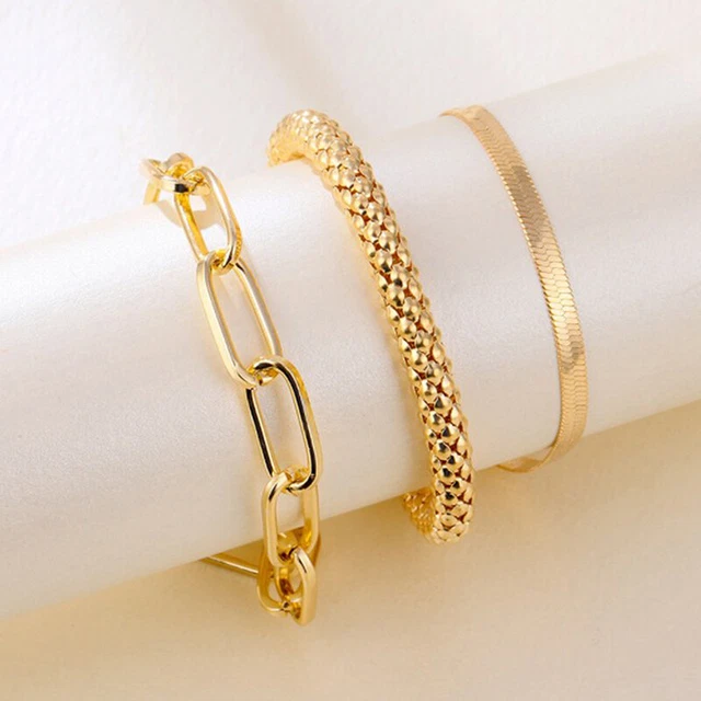 3PCS/Set Fashion Thick Chain Link Bracelets Bangles For Women Vint#km 2