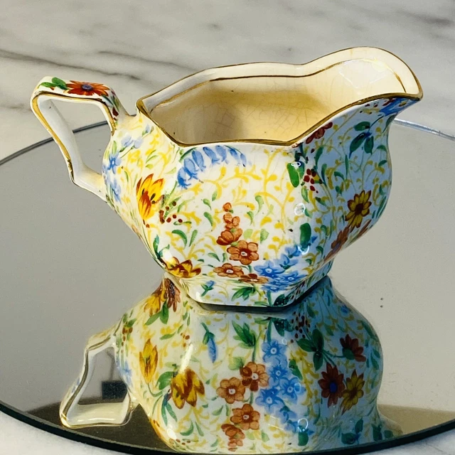 Vintage Royal Winton Grimwades Chintz Creamer 1930s Ivory Pattern