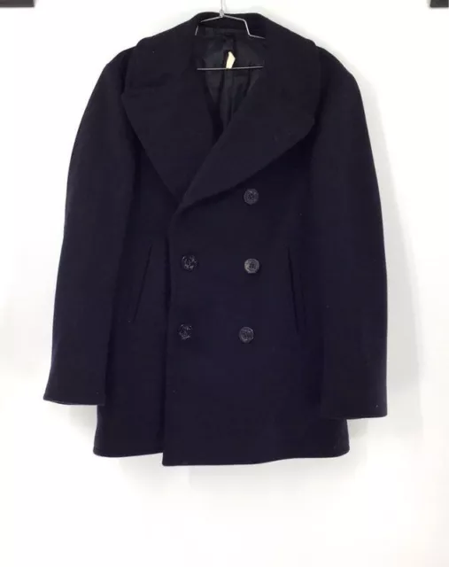 Men's Black Long Sleeve Notch Lapel Double Breasted Winter Pea Coat - Size 40