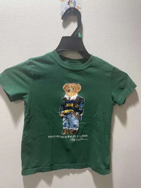 Polo Ralph Lauren T-Shirt Boys Green Preppy Bear Graphic Short Sleeve Size 6