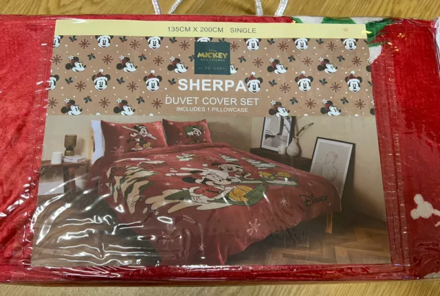 Set Copripiumino Sherpa Disney Topolino Minnie SINGOLO Natale Primark Nuovo