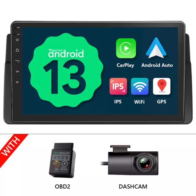 DVR+OBD+For BMW 3 Series E46 9" Car Radio Stereo Android 13 Apple CarPlay GPS BT