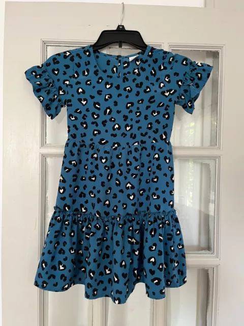 Wonder Nation Girls Dress Blue with Leopard Print Ruffles Size 7-8 - CUTE!