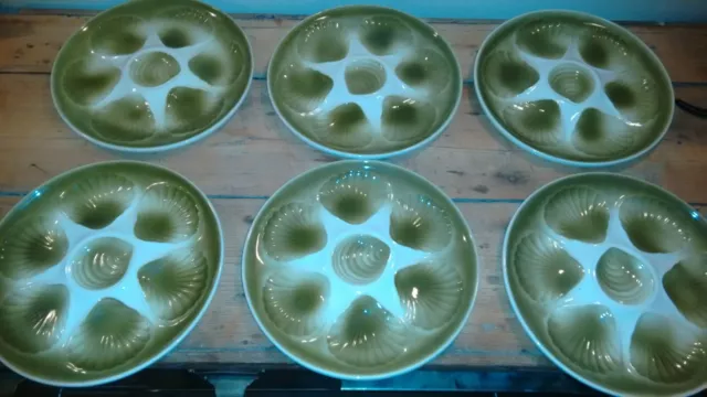Vintage Moulin des Loups french Set of  6 oyster plates  ,excellent condition