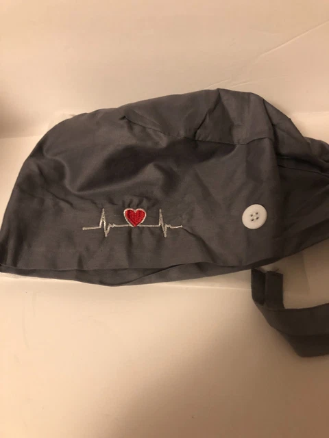 Surgical Cap, Grey and Red, Back Tie, Cardiologist, Cardiology