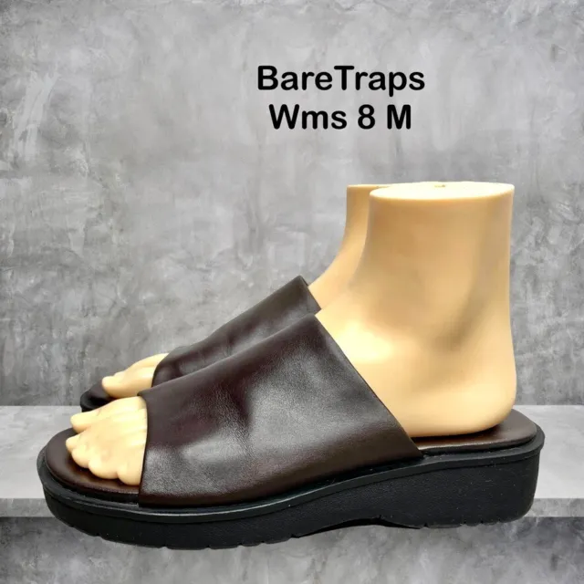 BareTraps Womens Rebecca Brown Leather Slip on Wedge Slide Sandal Size 8 M