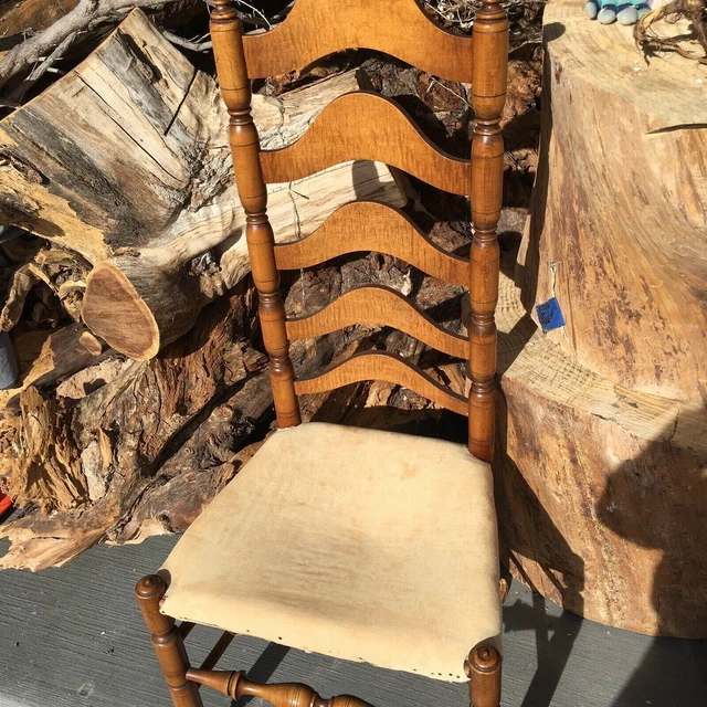 Ladderback Chair, Solid Wood, French Victorian Tall Back, Pristine Antique Chair