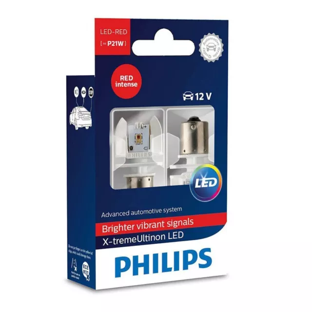 Philips 12898RX2 Ultinon ROJO Intenso LED P21W 12V Luz de freno bulbs Twin