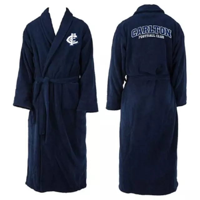 Carlton Blues Adult AFL Team Logo Winter Warm Poly Fleece Dressing Gown Robe