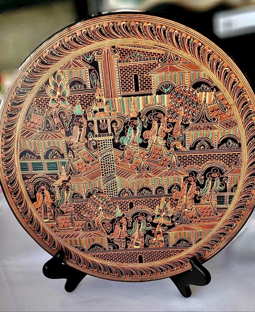 1940s Lacquerware 12" Round Betel Nut Wood Plate/Charger/Burma