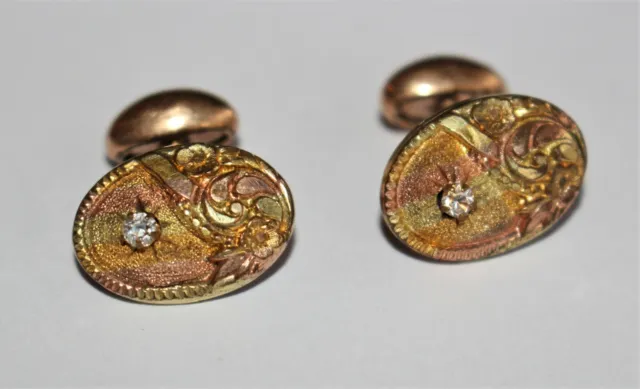 c1915 Antique JOS. SCHULTE Chicago jeweler Rolled Gold Jeweled Ornate Cufflinks