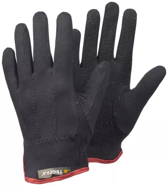 TEGERA Black Cotton Work Gloves PVC Dot Safety Grip Palm Assembly Warehouse