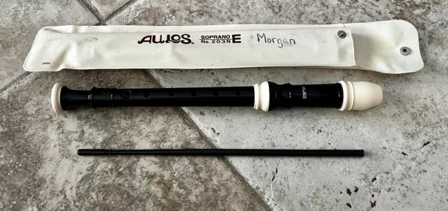 Aulos Soprano E No. 203N Black/White Recorder w/ Case & Fife