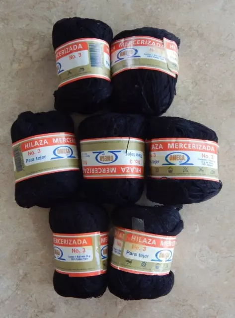 New Omega No. 3 Hilaza Mercerizada Yarn Lot of 7 Black Cotton