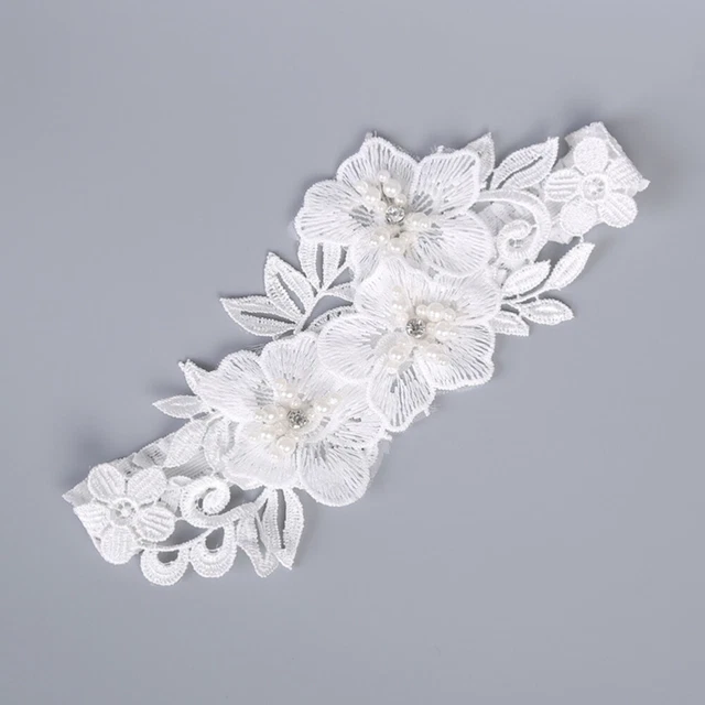 Set Di Giarrettiere Da Sposa In Pizzo Floreale Con Perle: Reggicalze Elastico Comfort Per Matrimonio, Damigella, Taglia Media Blu