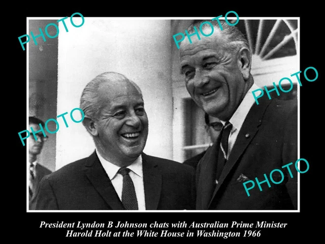 Old Postcard Size Photo Of Prime Minister Harold Holt & Lbj White House 1966