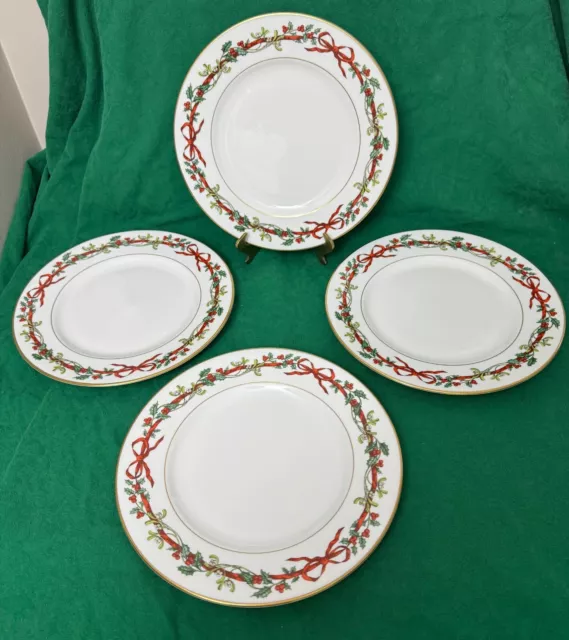 HOLLY RIBBONS royal worcester DINNER PLATES (4)