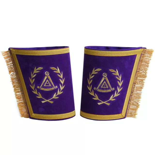 Grand Master Blue Lodge Masonic Cuff - Purple Hand Embroidery With Fringe