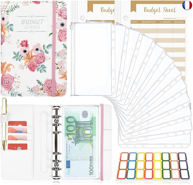 Classeur Budget A6 LTZGO - Cuir PU, 40 Pages, Enveloppes - Rose