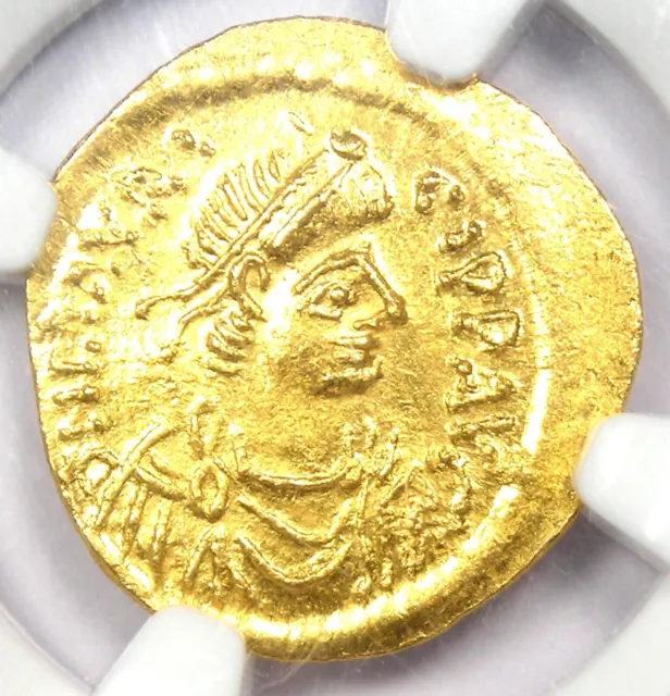 Maurice Tiberius AV Semissis Gold Byzantine Coin 582-602 AD. NGC MS - 5/5 Strike