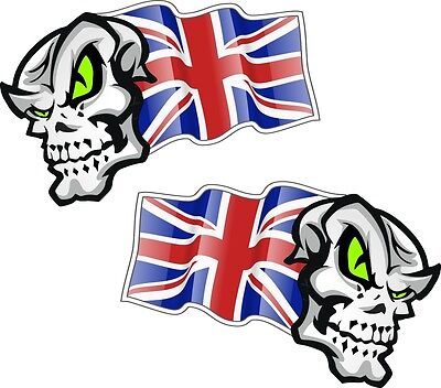 Handed Pair SKULL MASCOT Union Jack British UJ UK Flag vinyl car sticker 50mm