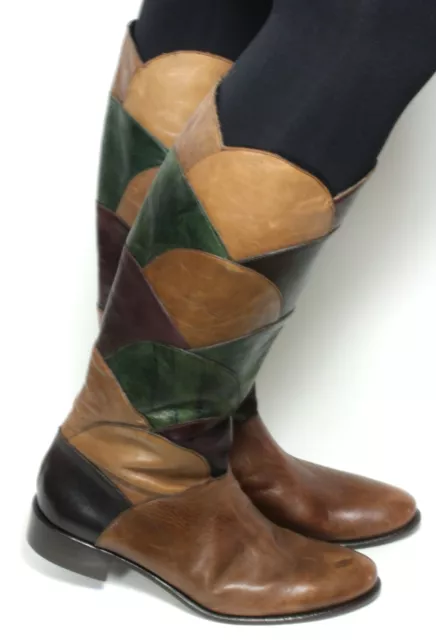 Damenstiefel Vintage Stiefel Leder Boots Flats Geometrisch Zipper Leone 40