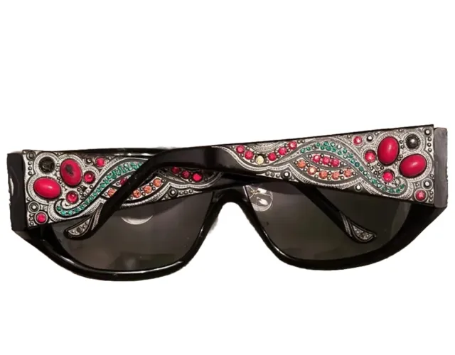 Vintage Judith Leiber Sunglasses Italy Swarovski Crystal Black Frames Mirror