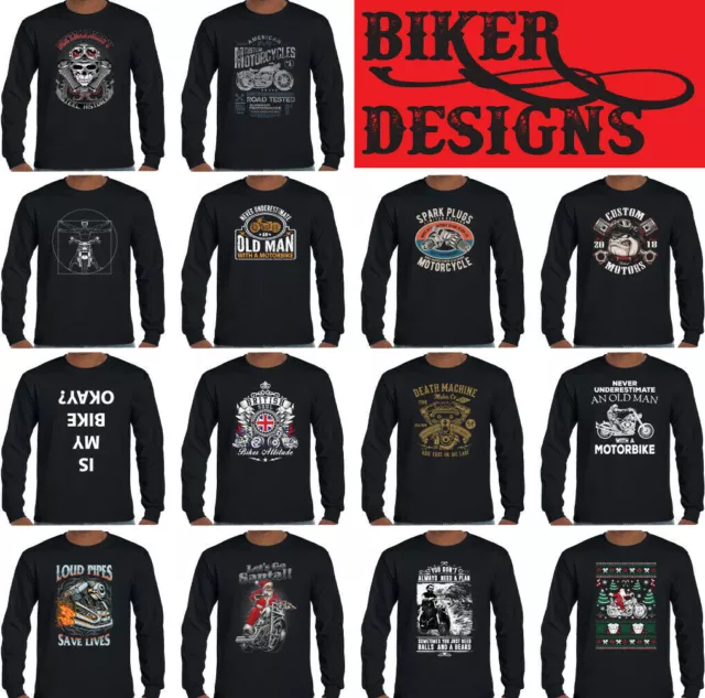 T-SHIRT BIKER Maniche Lunghe Moto Moto Cafe Racer Chopper Bicicletta Teschio